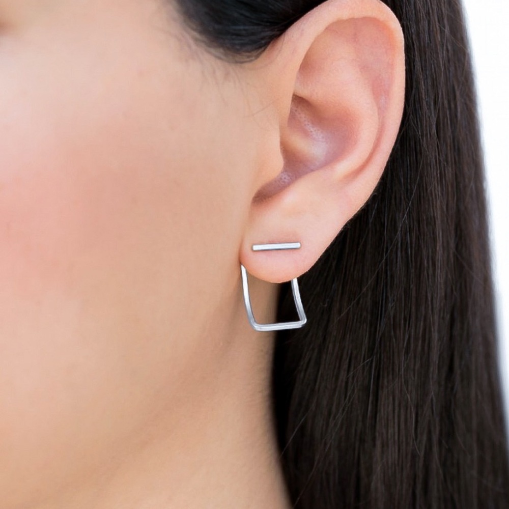 Silver Bar Studs w/Rectangle Jackets - Picture 6 of 7